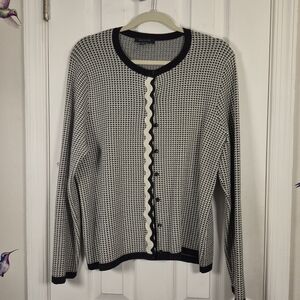 Ann Taylor XL Scalloped Houndstooth Cardigan Sweater Black White